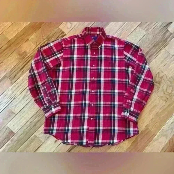 Ralph Lauren Flannel Button Down Collared Shirt Red White Black Plaid Mens Sz L - Picture 1 of 14